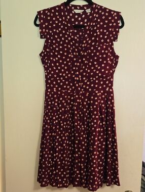 Anthropologie 11.1 Tylho Burgundy Polka Dot Mini Dress, Size M